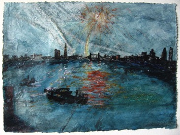 Fireworks, Rotherhithe
Mixed media on Nepalese paper, 20 x 28cm
Sold - private collection
